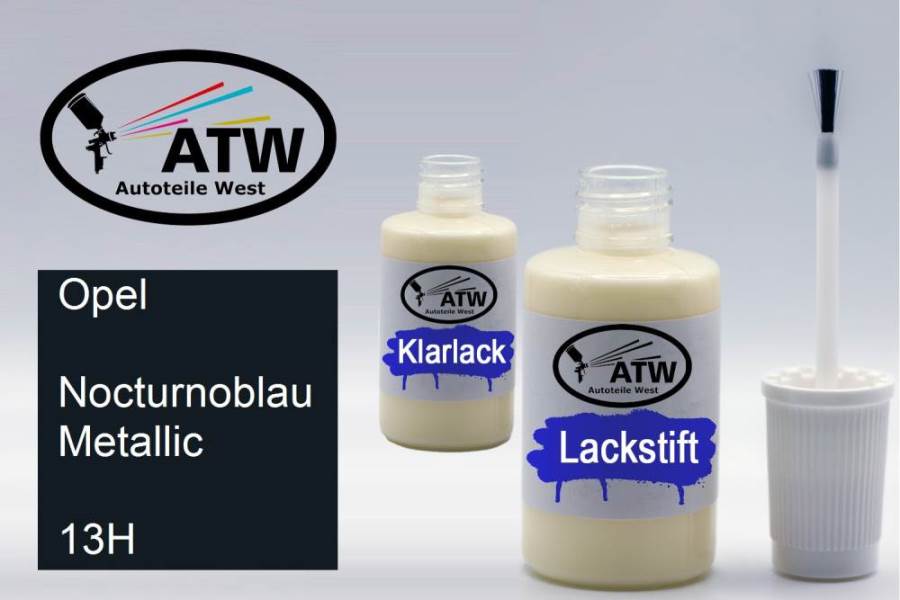 Opel, Nocturnoblau Metallic, 13H: 20ml Lackstift + 20ml Klarlack - Set, von ATW Autoteile West.